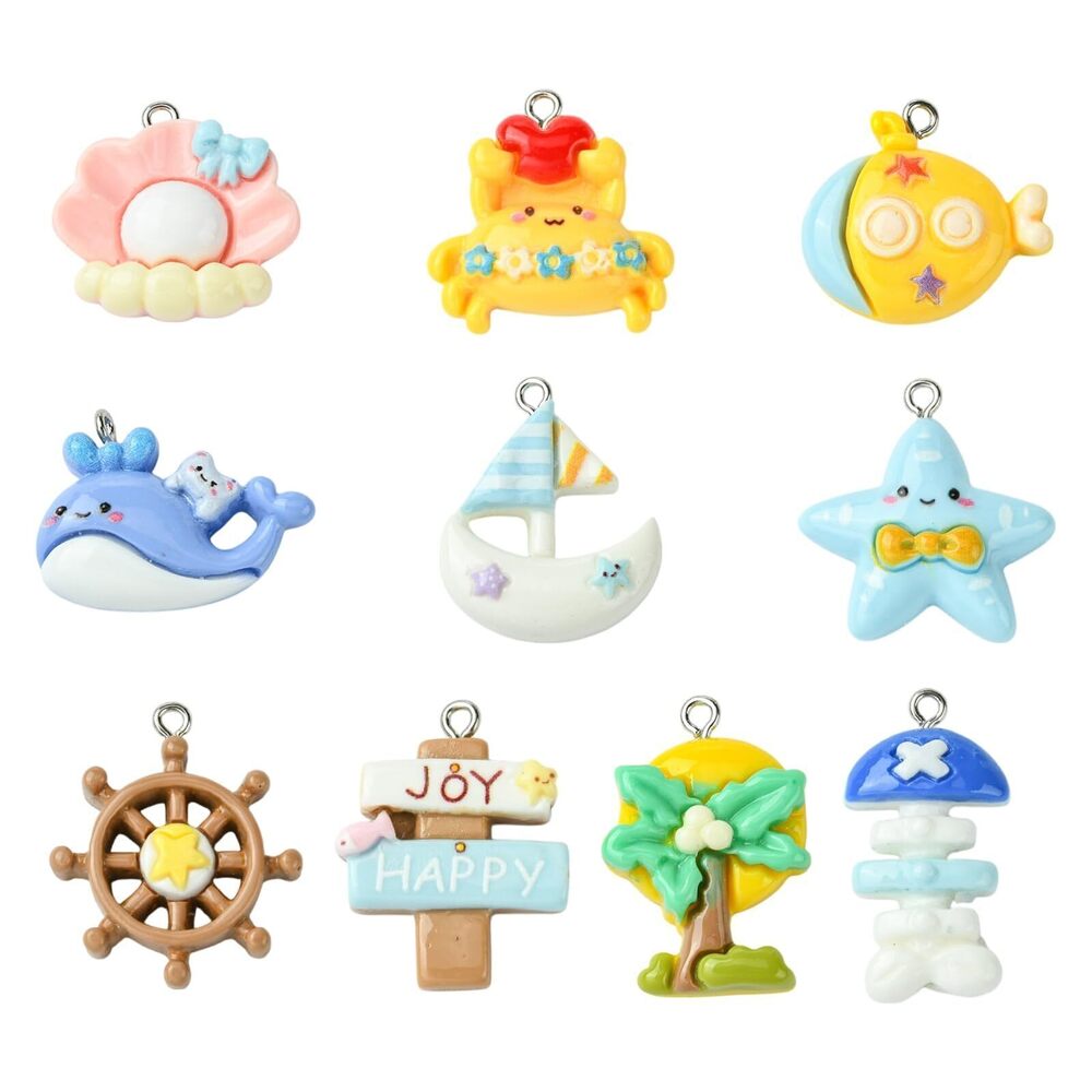 2609 40 pcs 10 Styles Ocean Theme Resin Charms Whale Sailboat Anchor